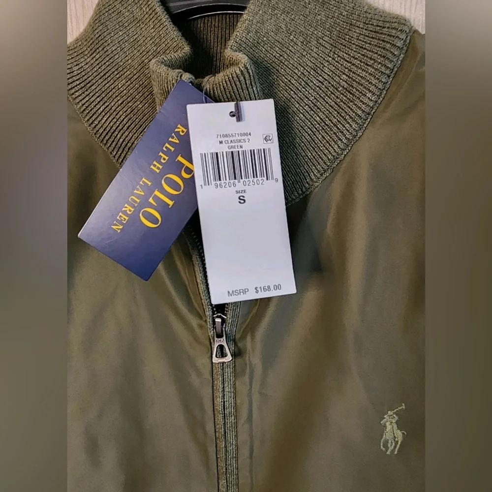 Polo Ralph Lauren Men's Olive Woven Knit Fully Lined Zipper Front Hybrid Vest - Picture 8 of 13